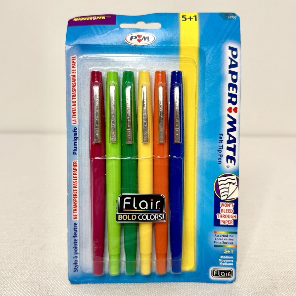 Paper Mate Flair Felt Tip Pens Medium Point 6 Assorted Colors 2005 New